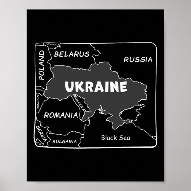 Affiche Carte dessinée à la main en ligne blanche de l'Ukr (Devant)