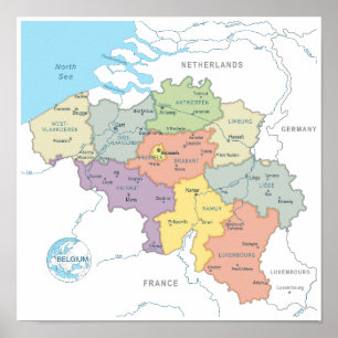 Affiche Carte détaillée de la Belgique