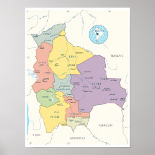 Affiche Carte détaillée de la Bolivie
