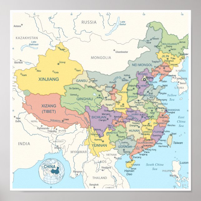 Affiche Carte détaillée de la Chine (Devant)