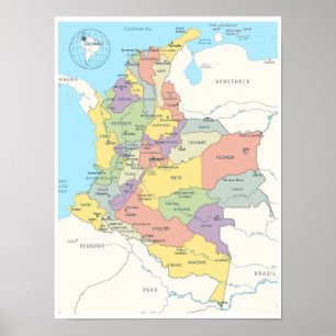 Affiche Carte détaillée de la Colombie