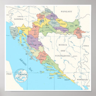 Affiche Carte détaillée de la Croatie