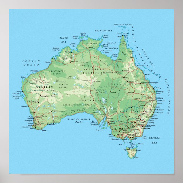 Affiche Carte détaillée de l'affiche Australie (Devant)