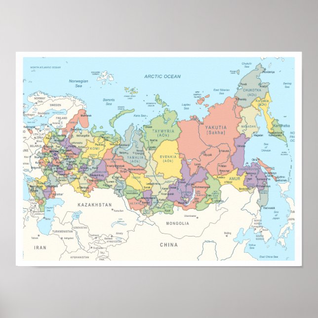 Affiche Carte détaillée de l'affiche de Russie (Devant)