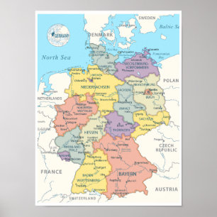 Affiche Carte détaillée de l'Allemagne