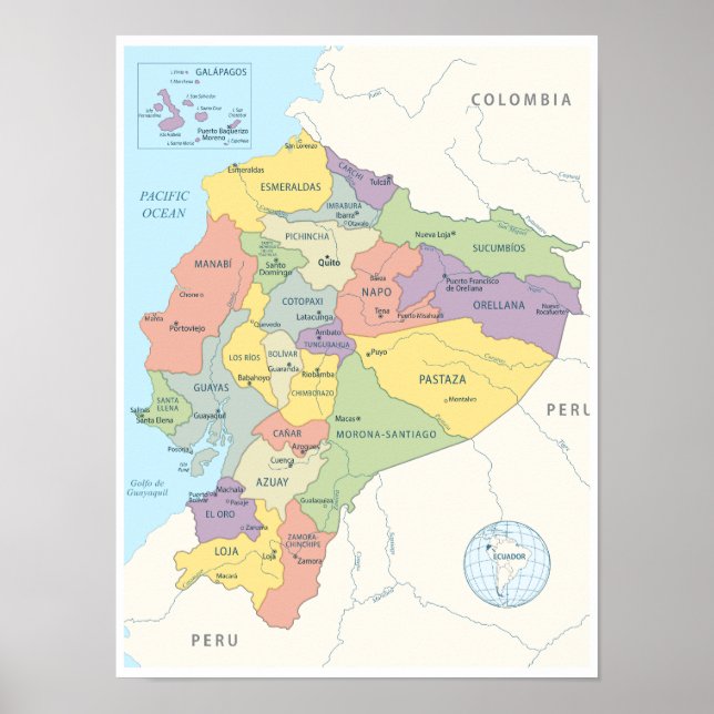 Affiche Carte détaillée de l'Equateur (Devant)