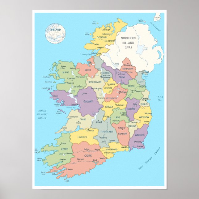 Affiche Carte détaillée de l'Irlande (Devant)