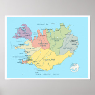 Affiche Carte détaillée de l'Islande