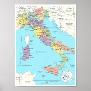 Affiche Carte détaillée de l'Italie