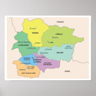 Affiche Carte détaillée des régions d'Andorre