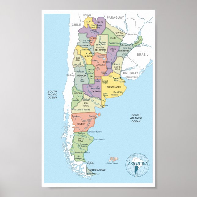 Affiche Carte détaillée des régions d'Argentine (Devant)