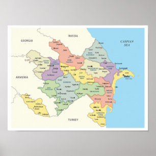 Affiche Carte détaillée des régions d'Azerbaïdjan