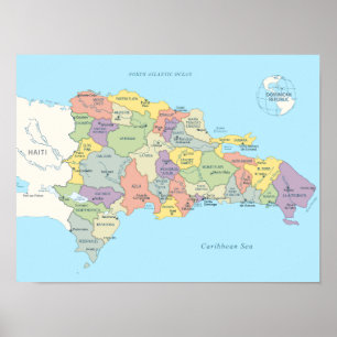 Affiche Carte détaillée des régions de République Dominica