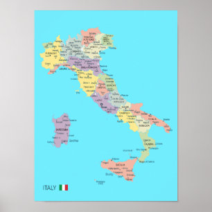 Affiche Carte détaillée des régions d'Italie
