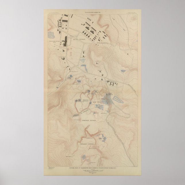 Affiche Carte détaillée des sources thermales Mammoth (Devant)