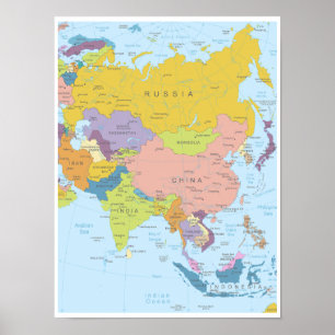 Affiche Carte détaillée du continent asiatique