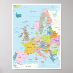 Affiche Carte détaillée du continent européen
