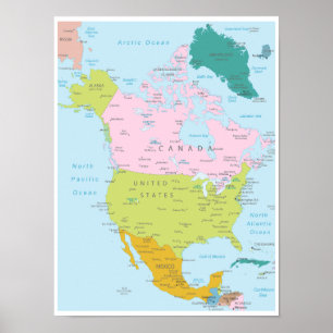 Affiche Carte détaillée du continent nord-américain