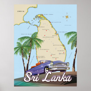 Affiche Carte détaillée illustrée du Sri Lanka