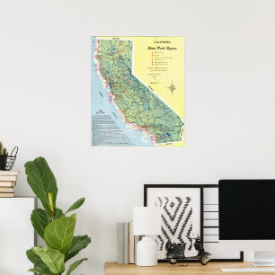 Affiche Carte détaillée vintage de Californie 1951