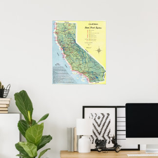 Affiche Carte détaillée vintage de Californie 1951