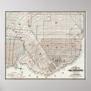 Affiche Carte détaillée vintage des chemins de fer de San