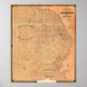 Affiche Carte détaillée vintage dorée de San Francisco 185