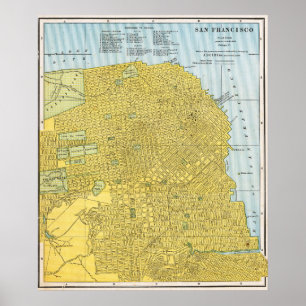 Affiche Carte détaillée vintage dorée de San Francisco 188