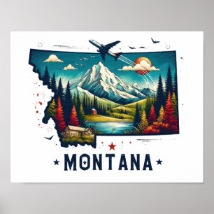 Affiche Carte d'état Retro Vintage Montana