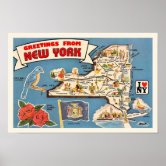 Carte Ancienne De New York 1865 - Reproduction Sur Toile, Encadrée, Prête à Accrocher