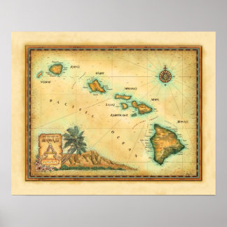 Affiche "Carte d'Hawaï"