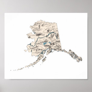Affiche Carte d'image Vintage de l'Alaska Antique State Ch