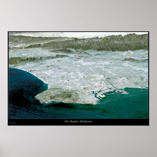 Affiche Carte d'impression satellite de Los Angeles, CA Pe (Devant)
