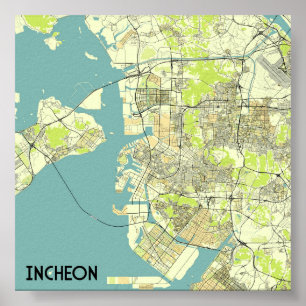 Affiche Carte d'Incheon, Corée du Sud