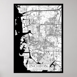 Affiche Carte d'Incheon Corée du Sud