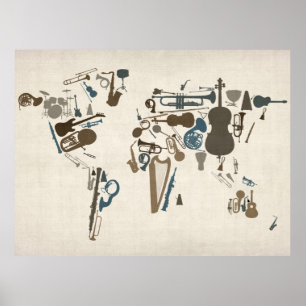 Affiche Carte d'instruments de musique du monde