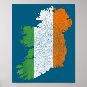 Affiche Carte d'Irlande et drapeau de l'héritage irlandais