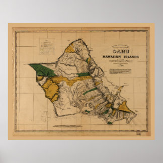 Affiche Carte d'Oahu, Hawaiian Island (1881)