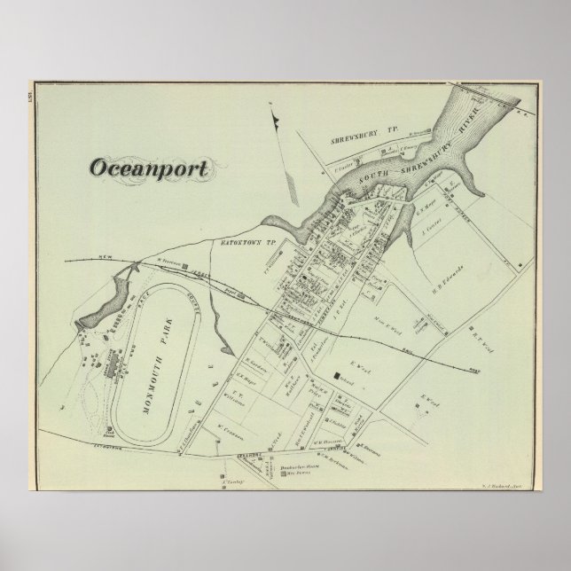 Affiche Carte d'Océanport, NJ (Devant)