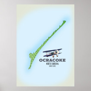 Affiche Carte d'Ocracoke Caroline du Nord États-Unis