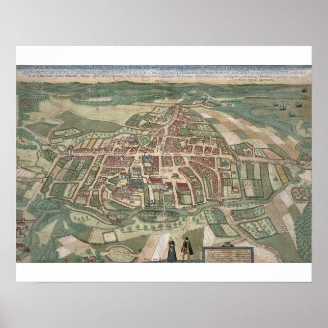 Affiche Carte d'Odense, de 'Civitates Orbis Terrarum' par (Devant)