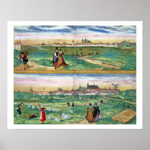 Affiche Carte d'Orléans et Bourges, de 'Civitates Orbis