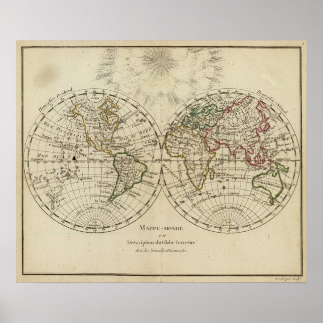 Affiche Carte Double hémisphère (Devant)