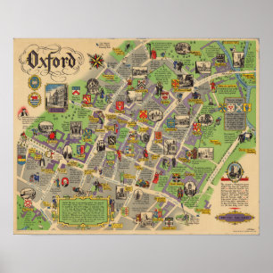 Affiche Carte d'Oxford, Angleterre (chemins de fer