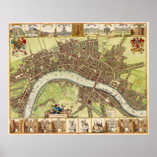 Affiche Carte du 17ème siècle de Londres Angleterre par W.