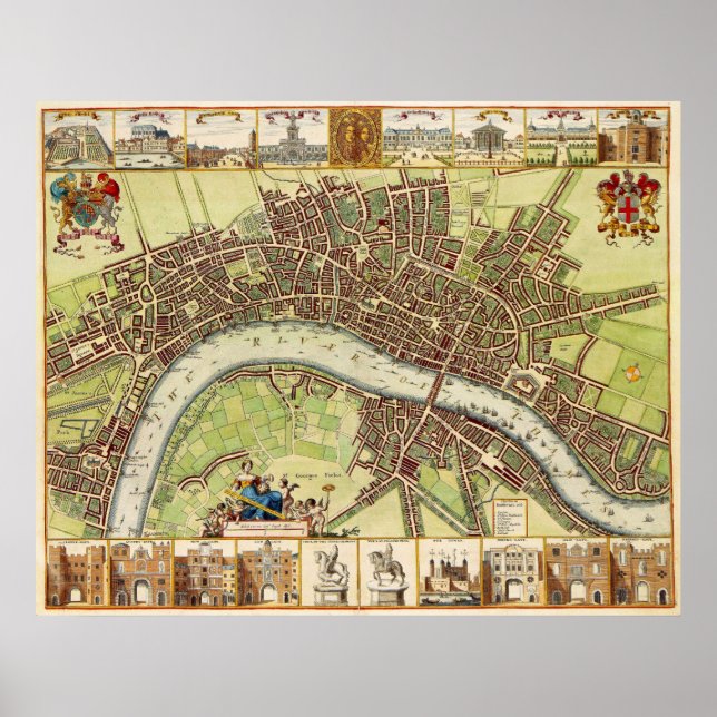 Affiche Carte du 17ème siècle de Londres Angleterre par W. (Devant)
