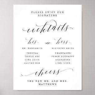 Affiche Carte du Bar Cocktails Signature pour Elle et Lui