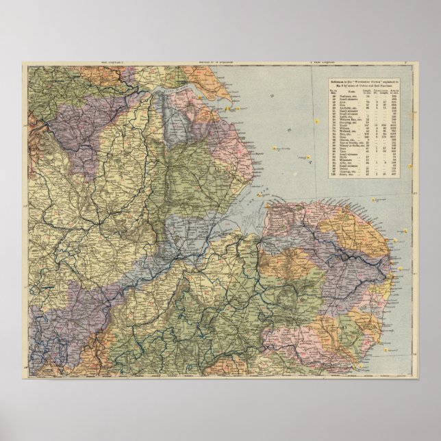Affiche Carte du bassin hydrographique Angleterre, Pays de (Devant)