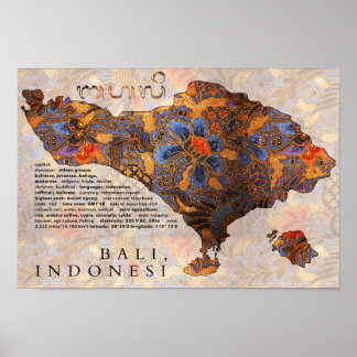 Affiche Carte Du Batik Traditionnel De Bali