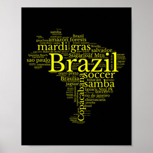 Affiche Carte du Brésil Football Brésilien Copacana Brasil